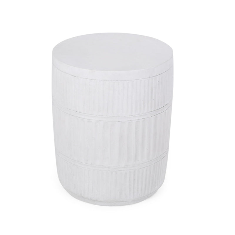 Antique white outdoor patio end table by Noble House with a classic design and sturdy legs, perfect for outdoor seating areas.
