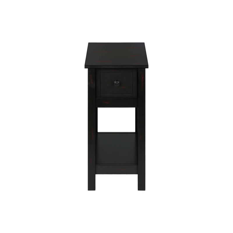 8th Street accent end table with two tiers, narrow design, lamp, and storage drawer, featuring a charming, stylish look.