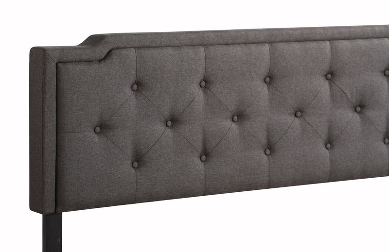 Button tufted upholstered bed by Glory Furniture with cozy, plush fabric and elegant tufted headboard for relaxing bedroom decor.