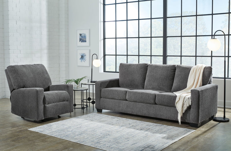 Signature Design by Ashley Rannis 2-piece living room set featuring a plush sofa and matching loveseat in neutral upholstery.