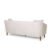 Contemporary Noble House 3-seater stationary sofa with accent pillows, beige fabric, modern design, and plush cushioning.