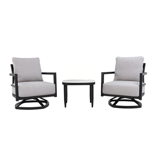 Life Outside 3-piece outdoor patio furniture chat set with Sunbrella cushions and side table, perfect for relaxing outdoor space.