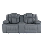 Raize - 10 Power Console Reclining Loveseat With LED And Immersive Sound - Gray