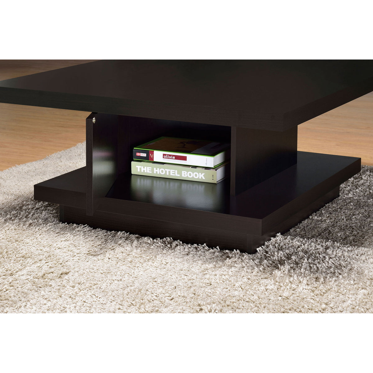 Square Coffee Table With Geometric Design And Storage Shelf - Cappuccino