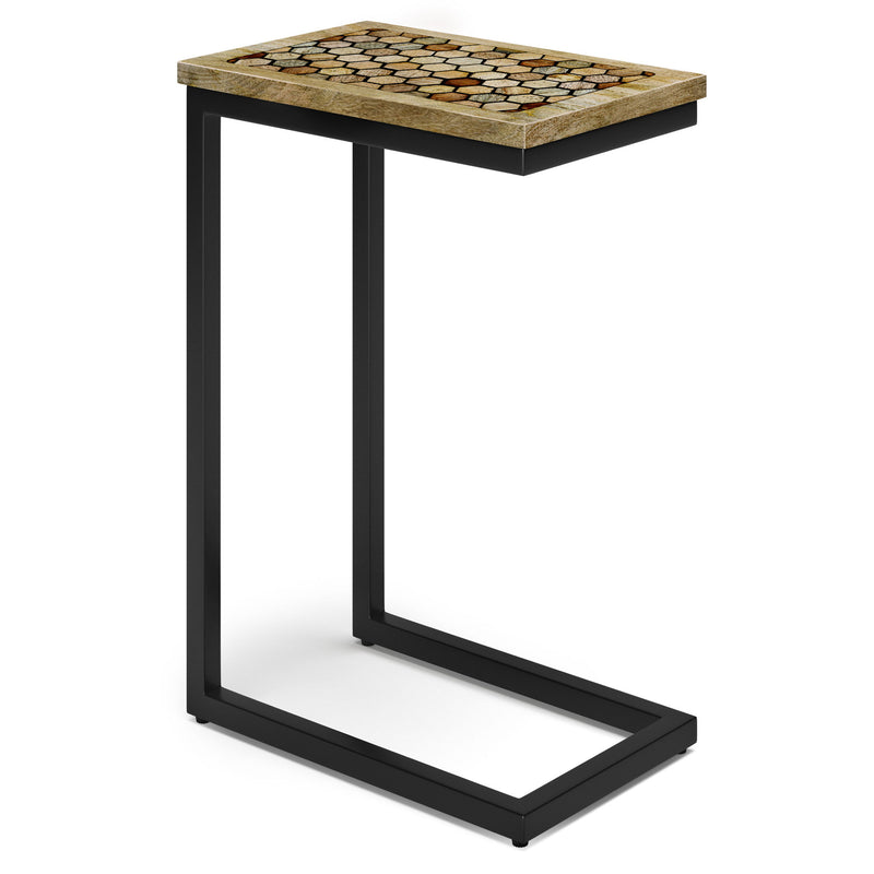 Simpli-Home Davisville C Side Table in natural wood finish, featuring a modern design with a flat top and open shelf.