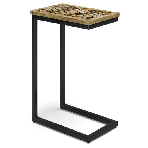 Simpli-Home Davisville C Side Table in natural wood finish, featuring a modern design with a flat top and open shelf.