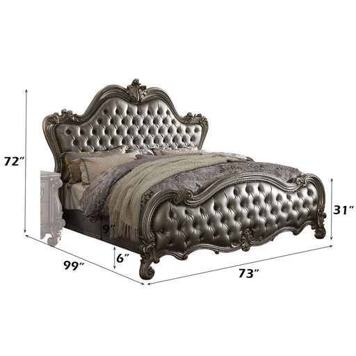 Versailles II - Queen Bed - Silver Synthetic Leather & Antique Platinum - R&R Furniture Gallery (Fountain Valley, CA)