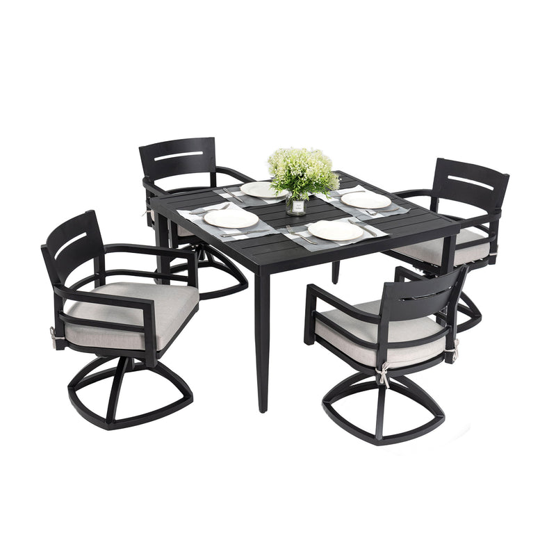 Outdoor Modern Dining Set, Chairs Sunbrella Cushioned And Dining Table With Umbrella Hole - R&R Furniture Gallery (Fountain Valley, CA)