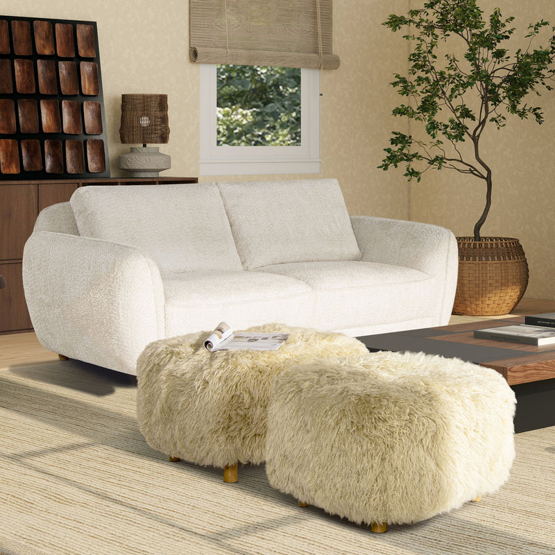 Enchante - New Zealand Sheepskin Rectangular Accent Ottoman - Taupe / Natural - R&R Furniture Gallery (Fountain Valley, CA)