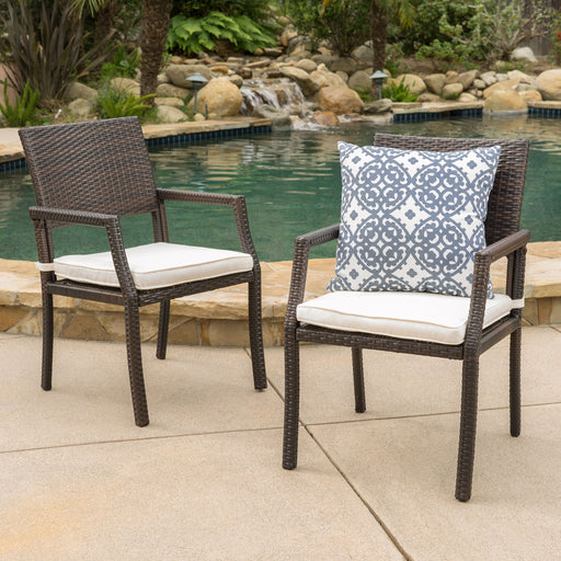 Outdoor Wicker Dining Chair With Water Resistant Cushions (Set of 2) - White / Brown - R&R Furniture Gallery (Fountain Valley, CA)