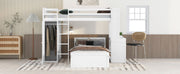 DreamHaus loft bed with integrated stand-alone bed, shelves, desk, and wardrobe, showcasing a modern multi-functional bedroom setup.