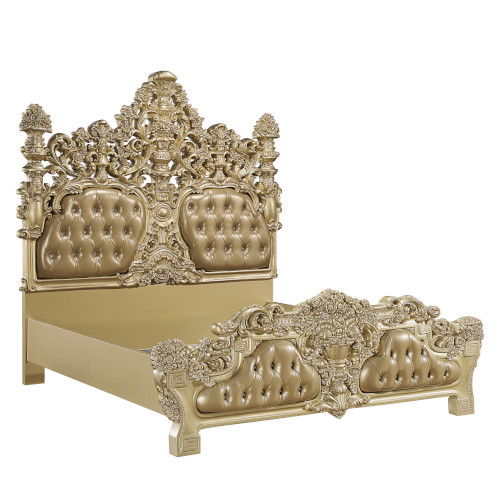 Seville - Eastern King Bed - Synthetic Leather & Gold - R&R Furniture Gallery (Fountain Valley, CA)