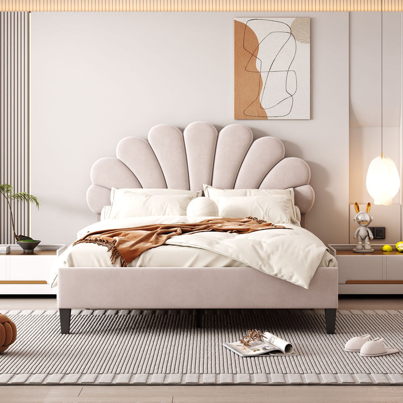 Upholstered Platform Bed With Flower Pattern Headboard - R&R Furniture Gallery (Fountain Valley, CA)