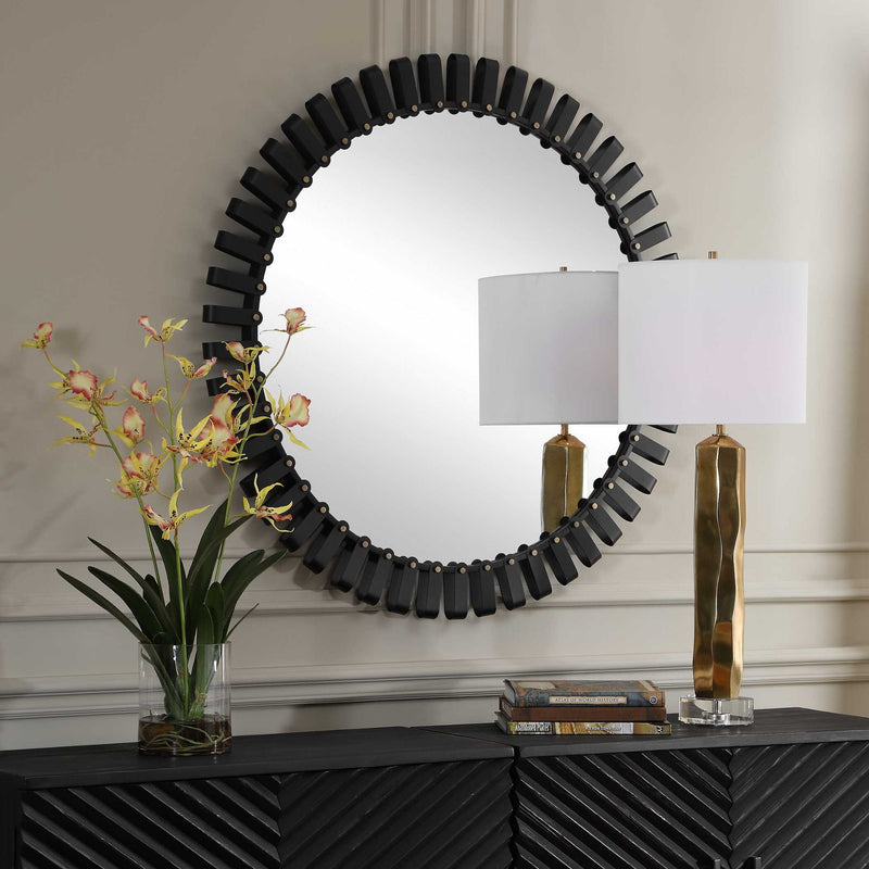 Jael - Round Iron Bands Mirror - Black
