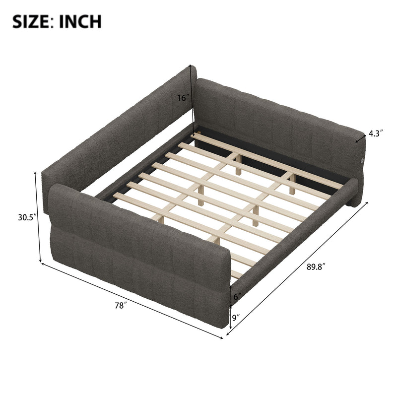 Dreamland upholstered storage platform bed with built-in USB charging ports, featuring a padded headboard and sleek design.