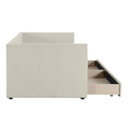 Halcyon Home storage daybed with two drawers and wood slat frame, showcasing its sleek design and practical storage features.