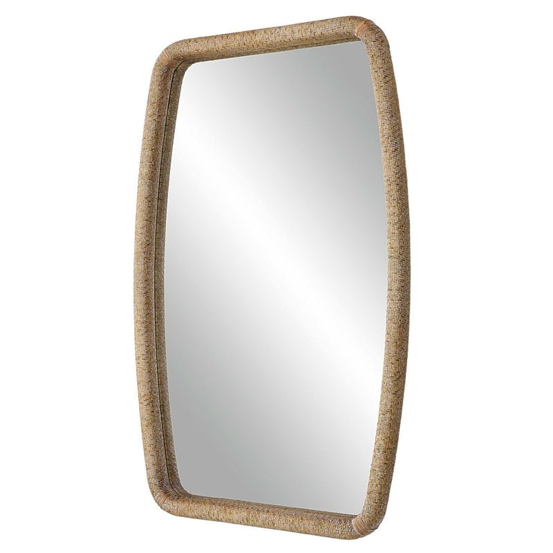 Gold Uttermost Tiki accent mirror with a sleek, modern frame, showcasing a stylish and decorative wall mirror design.