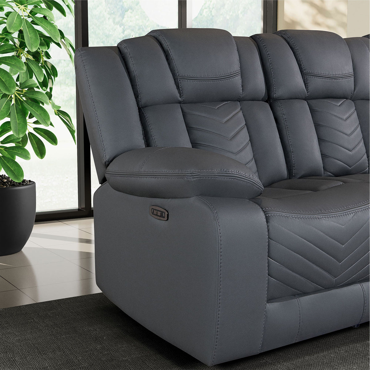 Raize - 10 Power Console Reclining Loveseat With LED And Immersive Sound - Gray