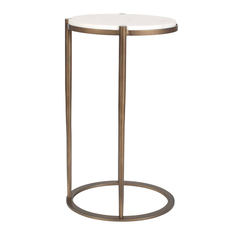 Mercier - Round Marble Accent Table - Brass / White