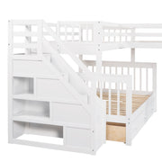Solid L Shaped Bunk Bed With 3 Drawers, Ladder And Staircase - R&R Furniture Gallery (Fountain Valley, CA)
