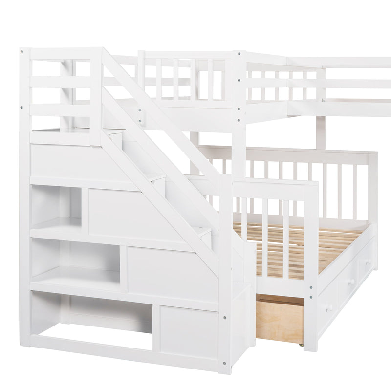 Solid L Shaped Bunk Bed With 3 Drawers, Ladder And Staircase - R&R Furniture Gallery (Fountain Valley, CA)