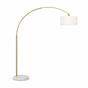Ashcroft Furniture ambient arch floor lamp with large linen shade, 84-inch tall gold brass arc lamp for living room decor