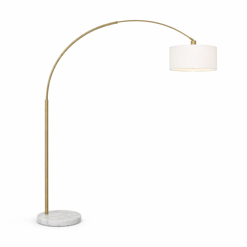 Ashcroft Furniture ambient arch floor lamp with large linen shade, 84-inch tall gold brass arc lamp for living room decor