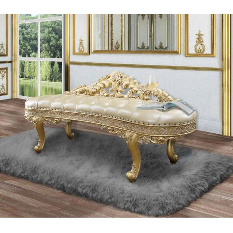 Cabriole - Bench - Light Gold Synthetic Leather & Gold - R&R Furniture Gallery (Fountain Valley, CA)