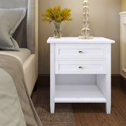Handcrafted Warm Shaker bedside table from Simpli-Home, featuring a compact accent nightstand with a warm wood finish.