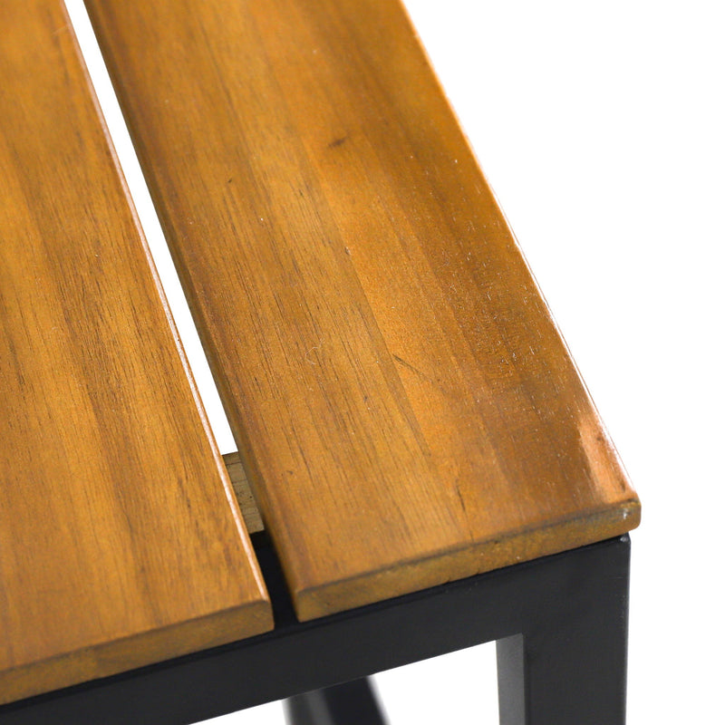 Set of 2 Noble House outdoor bar stools with slat design and metal frames, perfect for patio or outdoor entertaining.