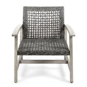 Outdoor Club Chair With Rattan Cover And Acacia Wood Frame - Gray - R&R Furniture Gallery (Fountain Valley, CA)