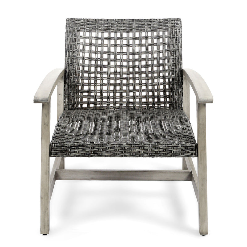 Outdoor Club Chair With Rattan Cover And Acacia Wood Frame - Gray - R&R Furniture Gallery (Fountain Valley, CA)