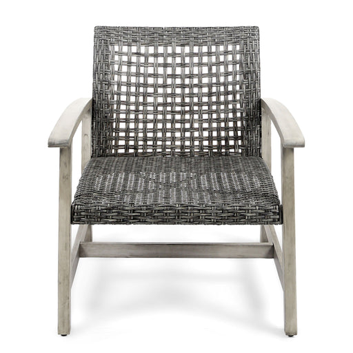 Outdoor Club Chair With Rattan Cover And Acacia Wood Frame - Gray - R&R Furniture Gallery (Fountain Valley, CA)