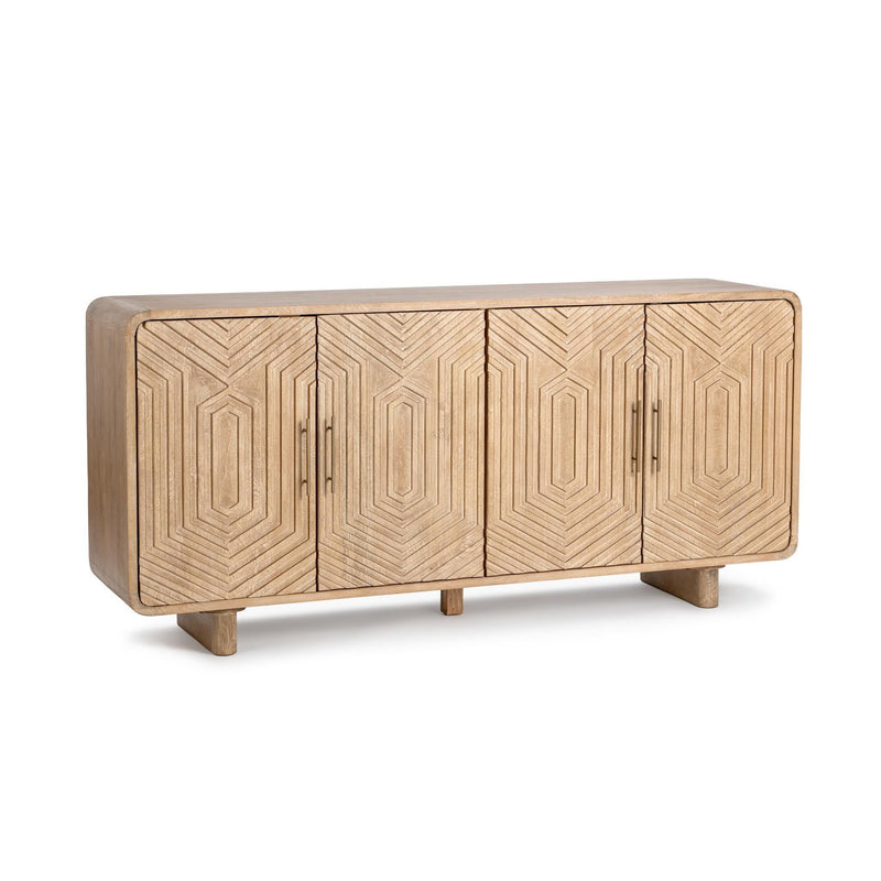 Classic Home Holmes 4-door buffet with wood finish, featuring spacious storage cabinets and a sleek modern design.