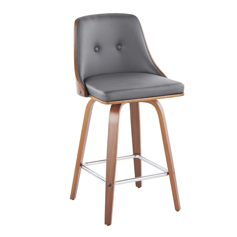 Lumi Source Gianna mid-century modern fixed height counter stool set with swivel and square footrest, shown in a stylish living room setting.