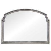 Silver wall mirror by Uttermost, Via Della style, round shape with a sleek, reflective surface and decorative silver frame.