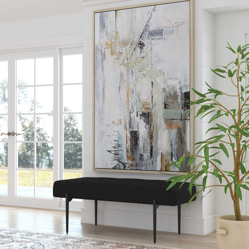 Hand painted canvas art titled Natural Springs by Uttermost featuring pearl silver tones and abstract water-inspired design.