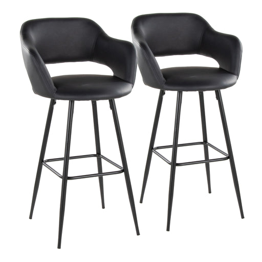Lumi Source Margarite contemporary fixed height barstools with square footrests, set of 2, featuring modern design and wooden legs.
