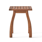 Noble House Kinesis outdoor side table with slatted top and wood frame, ideal for patio or garden decor.