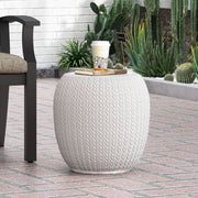 Outdoor lightweight concrete side table in antique white, designed by Noble House, showing its compact, modern style for patio or garden.