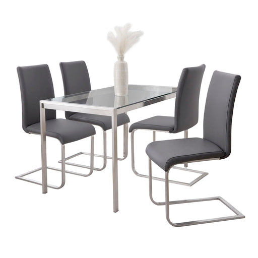 Lumi Source Fuji Foster contemporary 5-piece dining set with glass table and matching chairs in modern design.