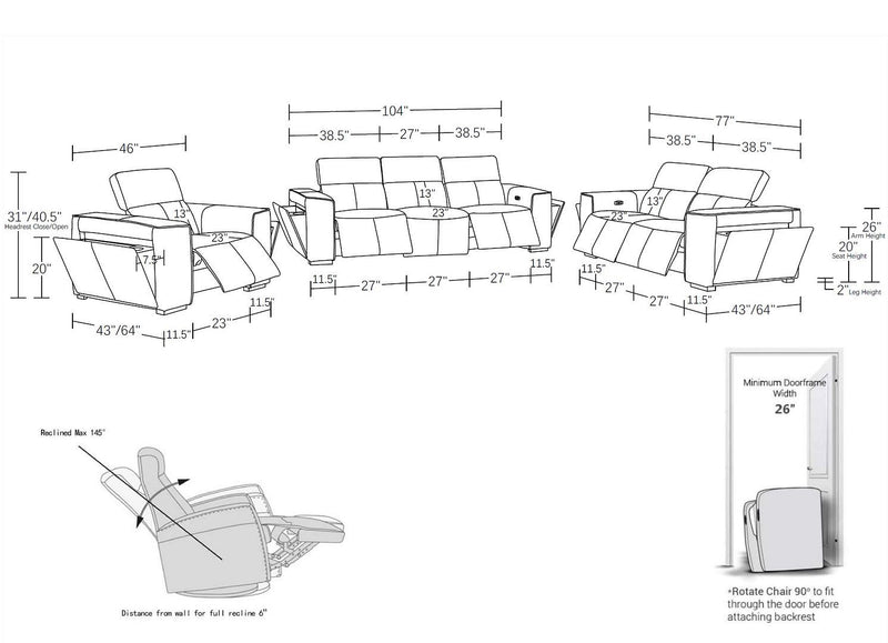 1224 - 6-Piece Modular Power Reclining Sofa, Loveseat & Chair Set In With 5 Power Recliners & Power Headrests