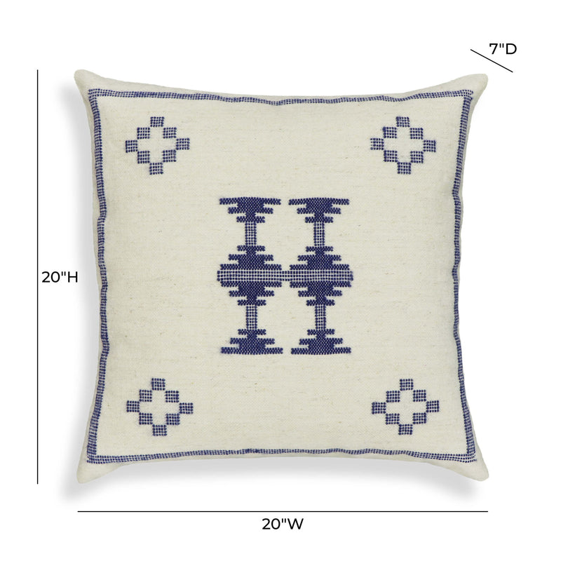 Aztec - Wool Square Accent Cushion - Cream / Indigo - R&R Furniture Gallery (Fountain Valley, CA)