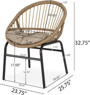 Set of two Noble House outdoor accent chairs with curved backs and basket frames in light brown and beige.