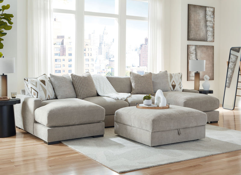 Benchcraft® Aslan Court 5-piece sectional with ottoman set, featuring plush fabric and modern design in a stylish living room setup.