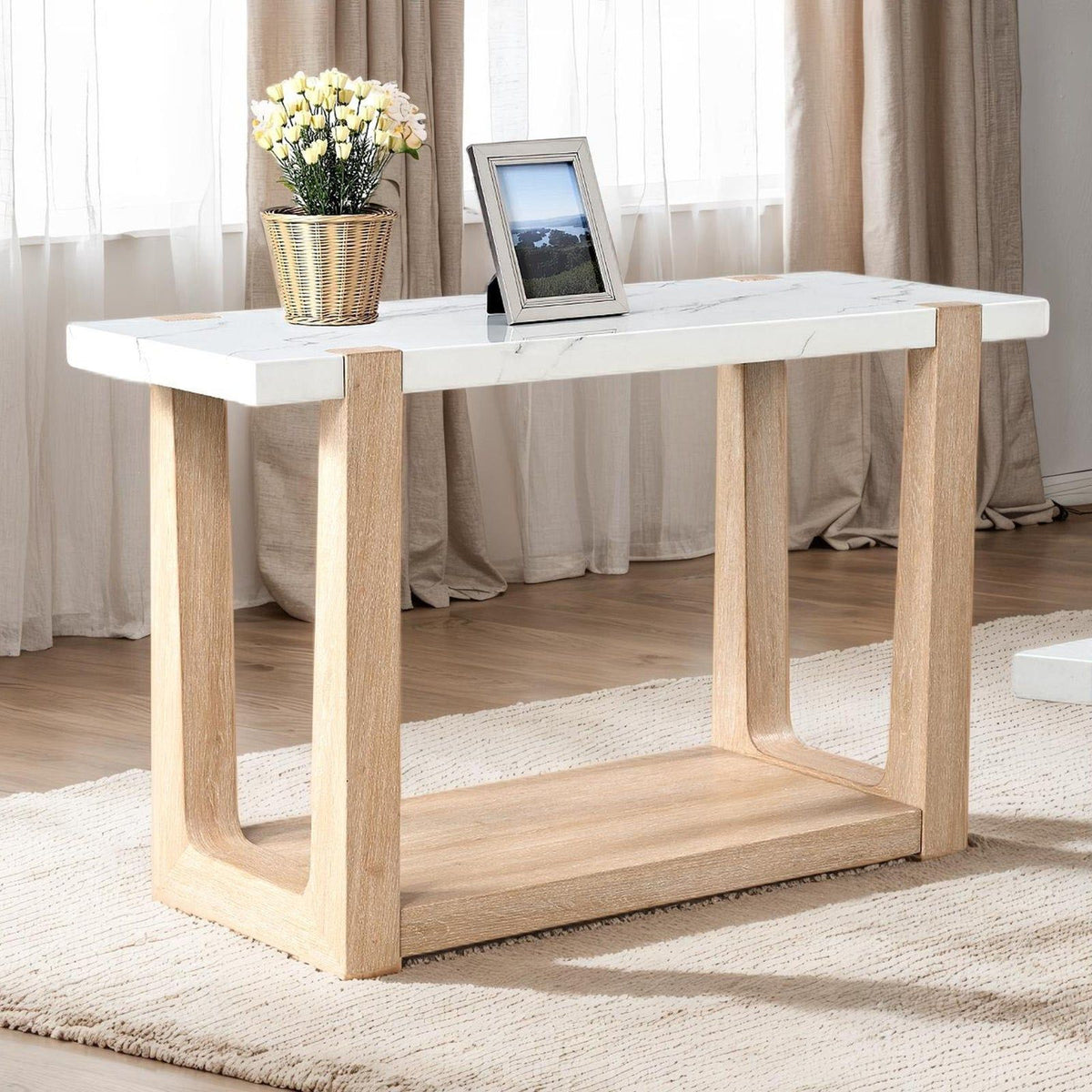 Sundbry - Sofa Table, White/Natural