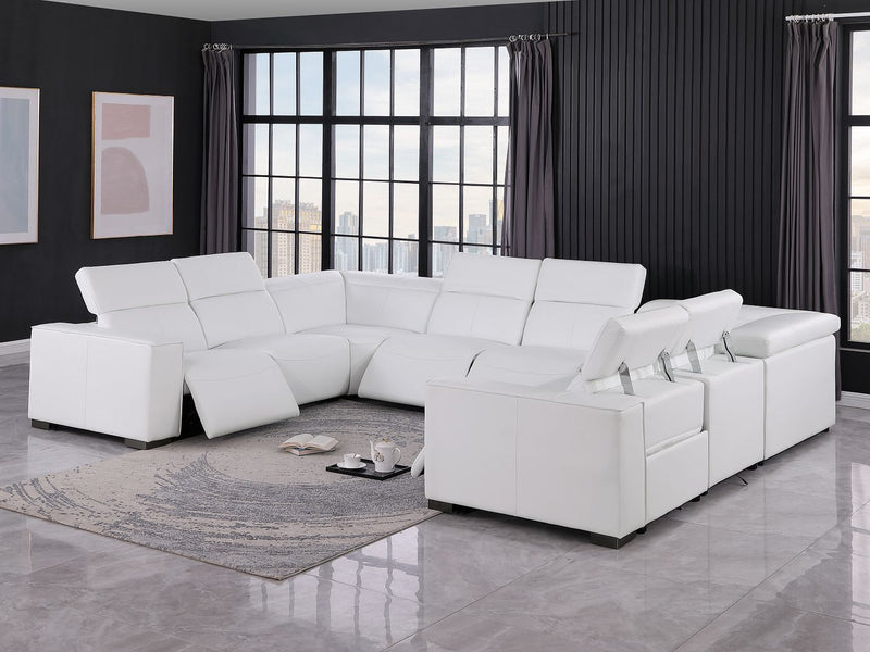 1208 - 8 Piece U Shaped Leather Sectional With 4 Power Recliners & Power Headrests