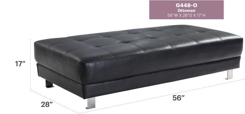 Contemporary upholstered ottoman from Glory Furniture, ideal for living room decor, featuring soft fabric and modern design.