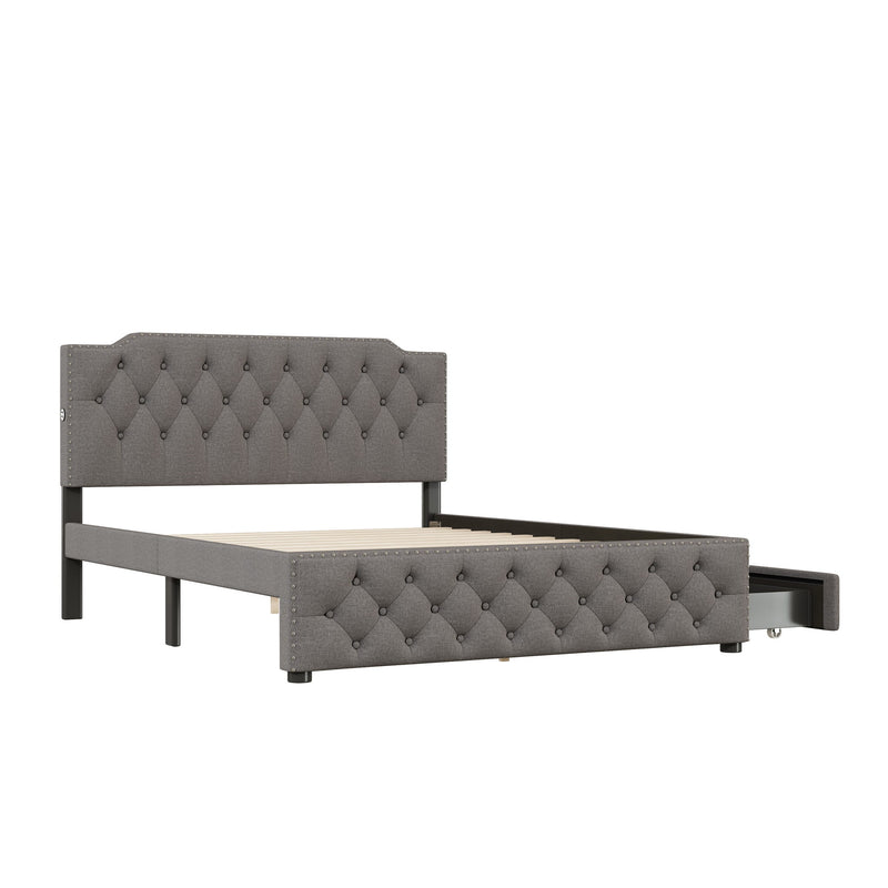 Upholstered Platform Bed With 2 Drawers And 2 Sets Of USB Ports On Each Side, Fabric - R&R Furniture Gallery (Fountain Valley, CA)