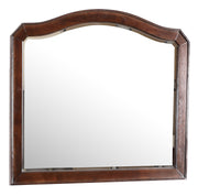 Glory Furniture Triton mirror in cappuccino finish with a sleek rectangular design and modern frame, hanging on a wall.